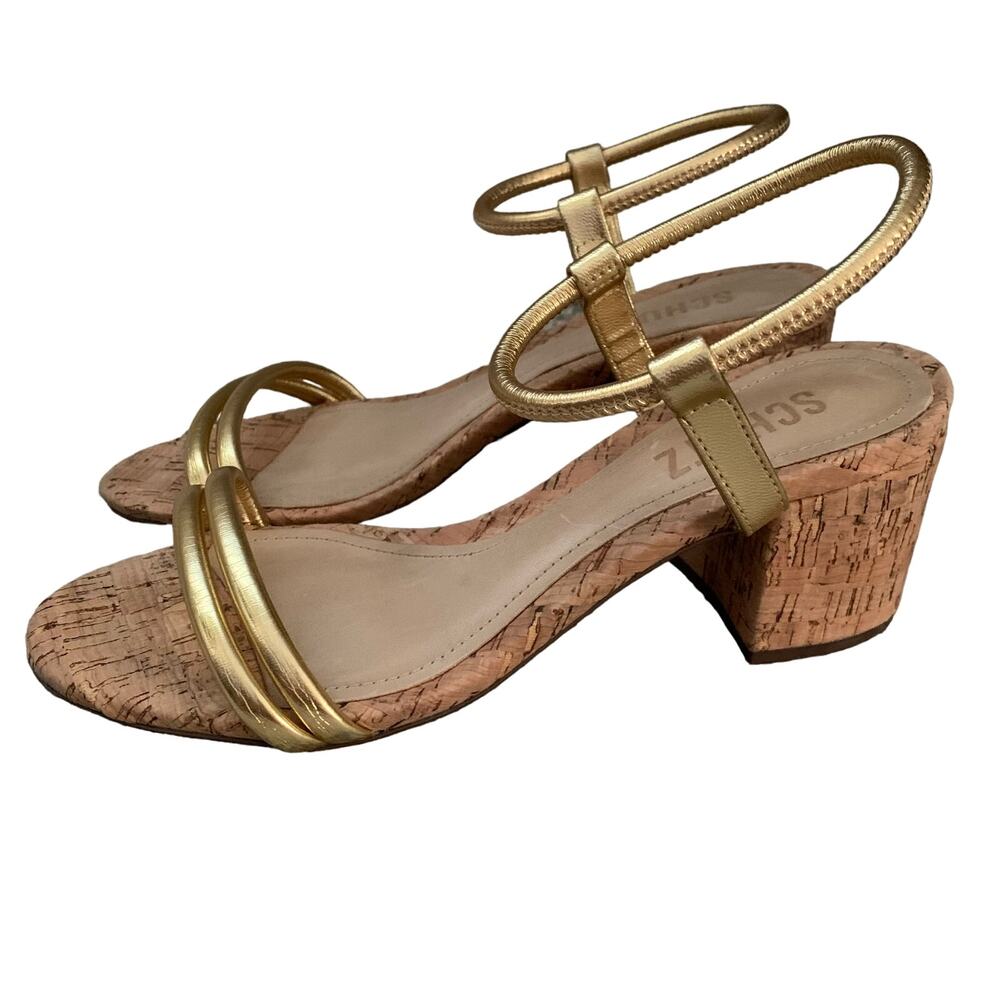 Schutz Gimenez Evereve Leather Sandals w/ Cork Heel - Size 5 - EUC - Picture 2 of 16